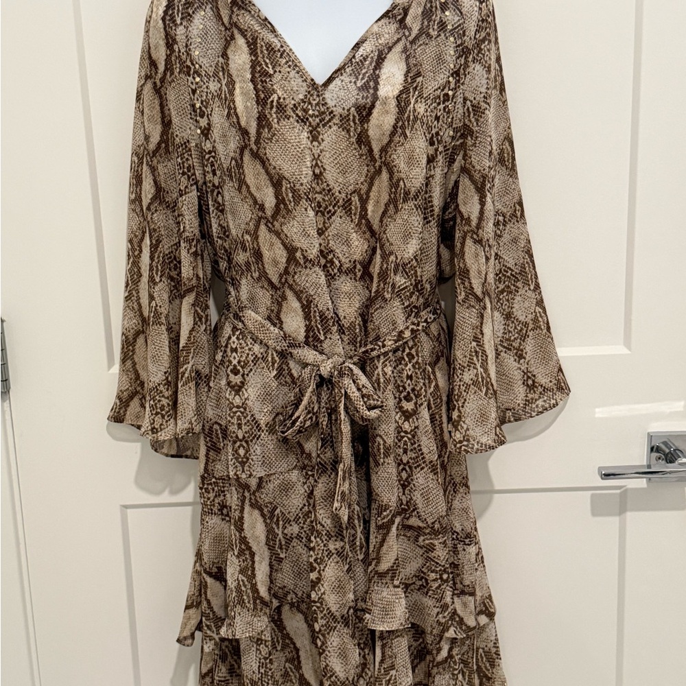 White House Black Market Brown Cream Tiered Sundress